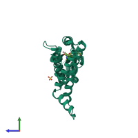 PDB entry 2vpr coloured by chain, side view.
