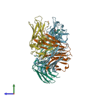 PDB entry 2vq1 coloured by chain, side view.