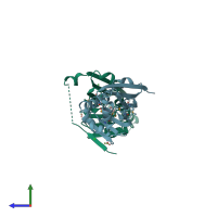 PDB entry 2vq5 coloured by chain, side view.