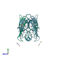 PDB entry 2vr7 coloured by chain, side view.