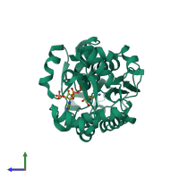 PDB entry 2vrb coloured by chain, side view.