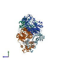 PDB entry 2vrc coloured by chain, side view.
