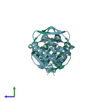 PDB entry 2vrn coloured by chain, side view.
