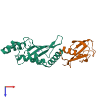 PDB entry 2vrr coloured by chain, top view.