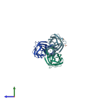 PDB entry 2vrs coloured by chain, side view.