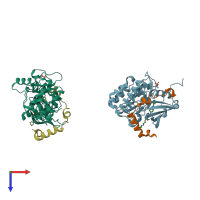 PDB entry 2vrx coloured by chain, top view.