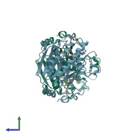 PDB entry 2vs5 coloured by chain, side view.