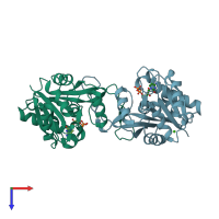 PDB entry 2vsi coloured by chain, top view.