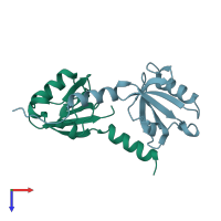 PDB entry 2vsv coloured by chain, top view.