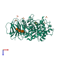 Monomeric assembly 1 of PDB entry 2vt0 coloured by chemically distinct molecules, top view.