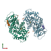 PDB entry 2vt0 coloured by chain, front view.