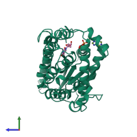 PDB entry 2vtk coloured by chain, side view.