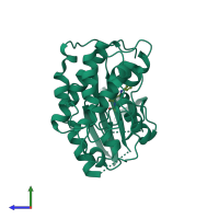 PDB entry 2vtn coloured by chain, side view.