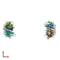 PDB entry 2vtx coloured by chain, front view.