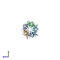 PDB entry 2vtx coloured by chain, side view.