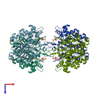 PDB entry 2vtz coloured by chain, top view.