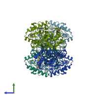 PDB entry 2vu0 coloured by chain, side view.