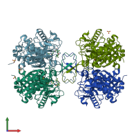 PDB entry 2vu1 coloured by chain, front view.