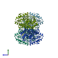 PDB entry 2vu1 coloured by chain, side view.