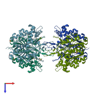 PDB entry 2vu1 coloured by chain, top view.