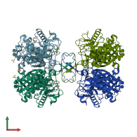 PDB entry 2vu2 coloured by chain, front view.