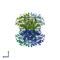 PDB entry 2vu2 coloured by chain, side view.