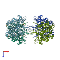 PDB entry 2vu2 coloured by chain, top view.