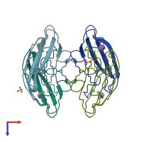 PDB entry 2vuc coloured by chain, top view.