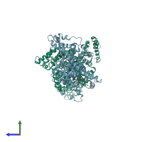 PDB entry 2vue coloured by chain, side view.