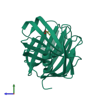 PDB entry 2vuj coloured by chain, side view.