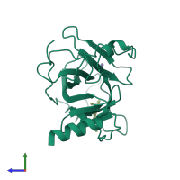 Monomeric assembly 2 of PDB entry 2vuk coloured by chemically distinct molecules, side view.
