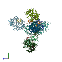 PDB entry 2vus coloured by chain, side view.