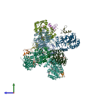 PDB entry 2vuu coloured by chain, side view.