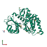 PDB entry 2vuw coloured by chain, front view.