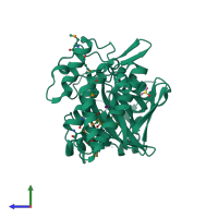 PDB entry 2vuw coloured by chain, side view.