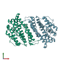 PDB entry 2vux coloured by chain, front view.