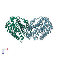 PDB entry 2vux coloured by chain, top view.