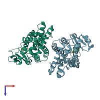 PDB entry 2vv0 coloured by chain, top view.