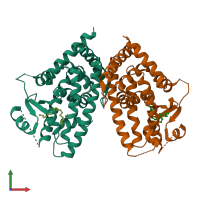 PDB entry 2vv1 coloured by chain, front view.