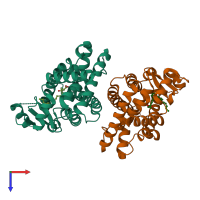 PDB entry 2vv1 coloured by chain, top view.
