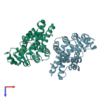 PDB entry 2vv3 coloured by chain, top view.
