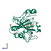 PDB entry 2vvb coloured by chain, side view.