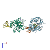 PDB entry 2vvc coloured by chain, top view.