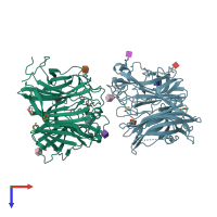 PDB entry 2vwd coloured by chain, top view.
