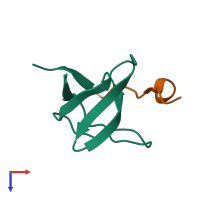 PDB entry 2vwf coloured by chain, top view.