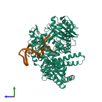 PDB entry 2vwj coloured by chain, side view.