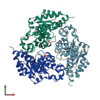 PDB entry 2vws coloured by chain, front view.