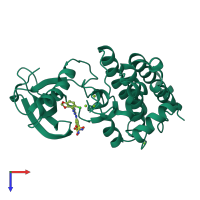 PDB entry 2vwx coloured by chain, top view.