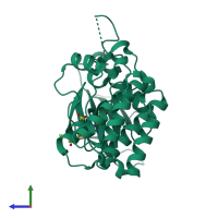 PDB entry 2vwz coloured by chain, side view.