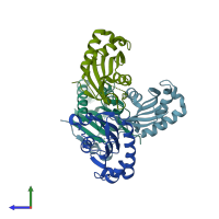 PDB entry 2vx8 coloured by chain, side view.